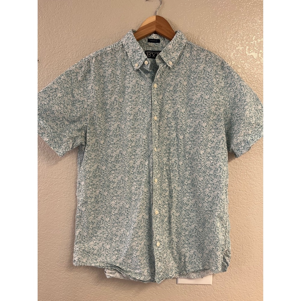 Rye by Hawker Rye Mens L Tall Teal Floral Short Sleeve Button Down Shirt Regular - Picture 1 of 7